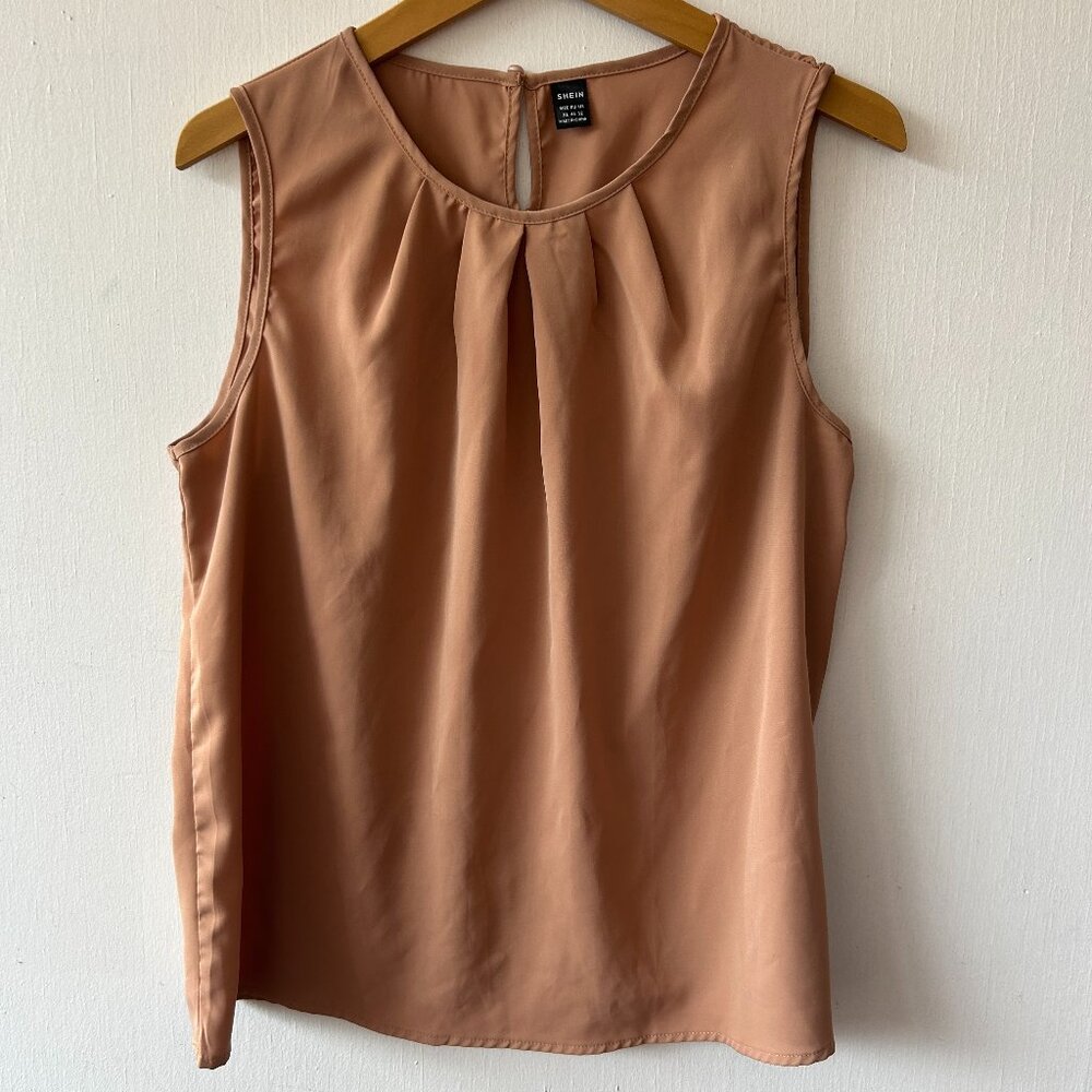 SHEIN Sleeveless Blouse Womens XL‎ Beige Tan Old Money Neutral Quiet Luxury